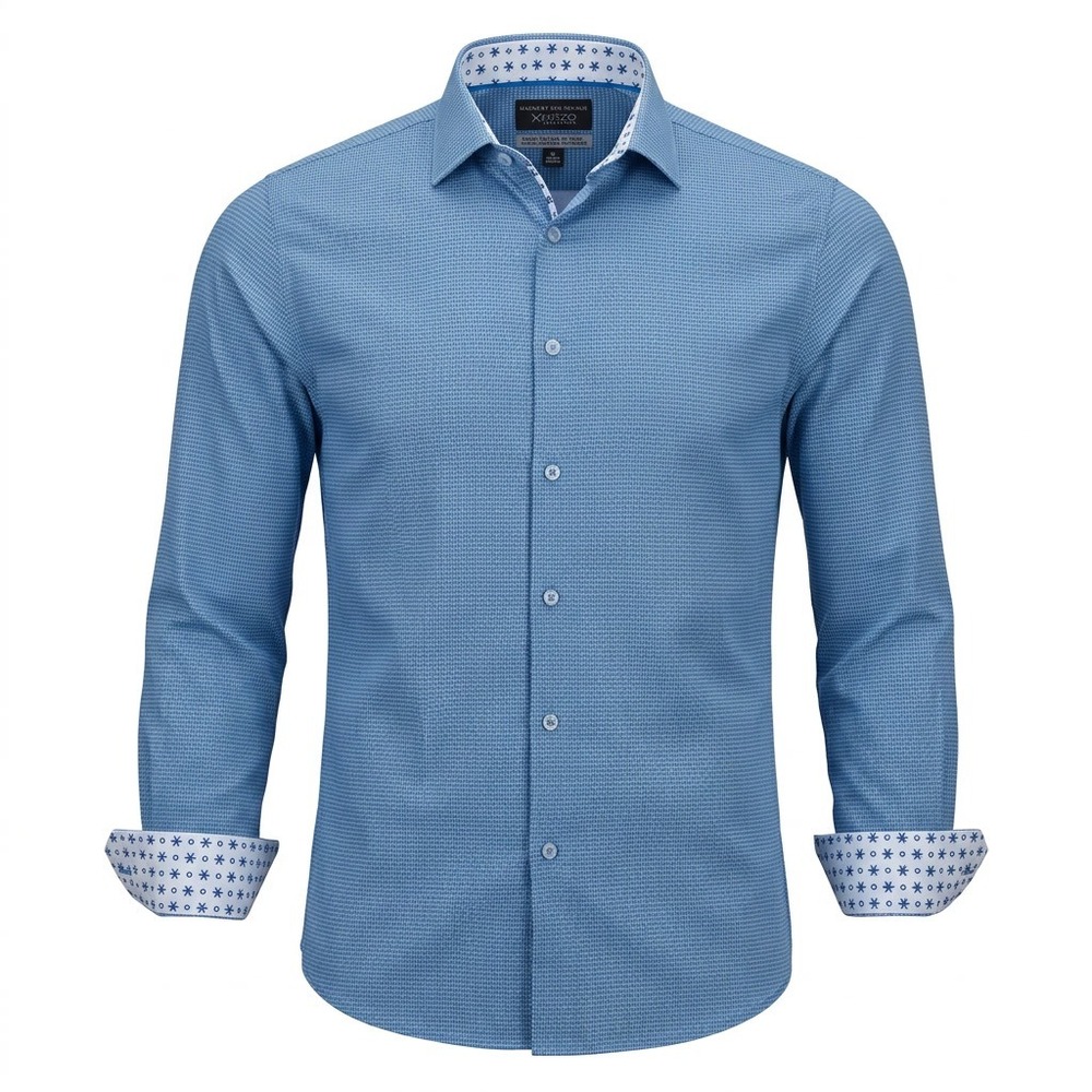 Report Collection X4 Performance Stretch Slim Fit Shirt Blue Micro Pattern Sz L